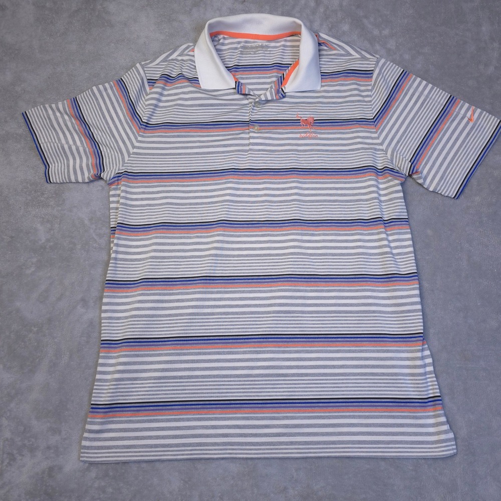 Nike Golf Polo Shirt Men L Grey Blue Orange Striped Wildfire Golf Performance